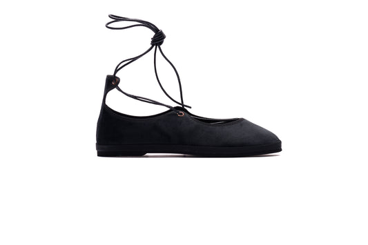 Ballerina “La Scala” – Handcrafted  Velvet Lace Shoes BLACK