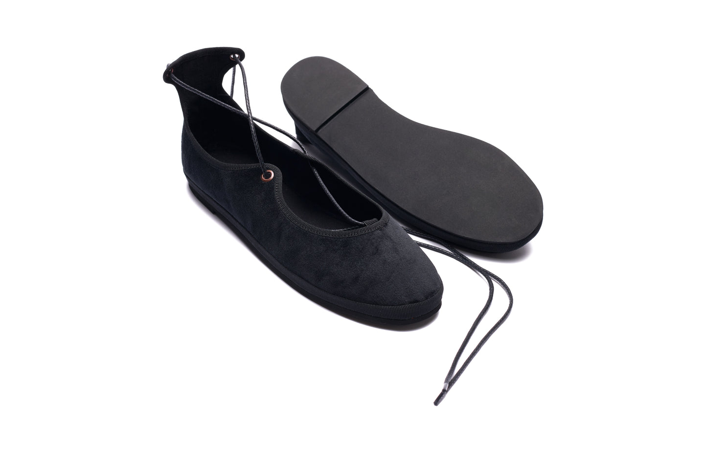 Ballerina “La Scala” – Handcrafted  Velvet Lace Shoes BLACK