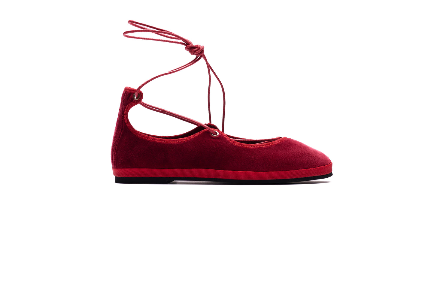 Ballerina “La Scala” – Handcrafted  Velvet Lace Shoes RED