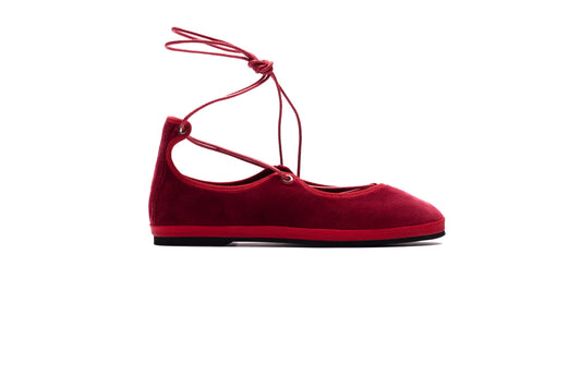 Ballerina “La Scala” – Handcrafted  Velvet Lace Shoes RED