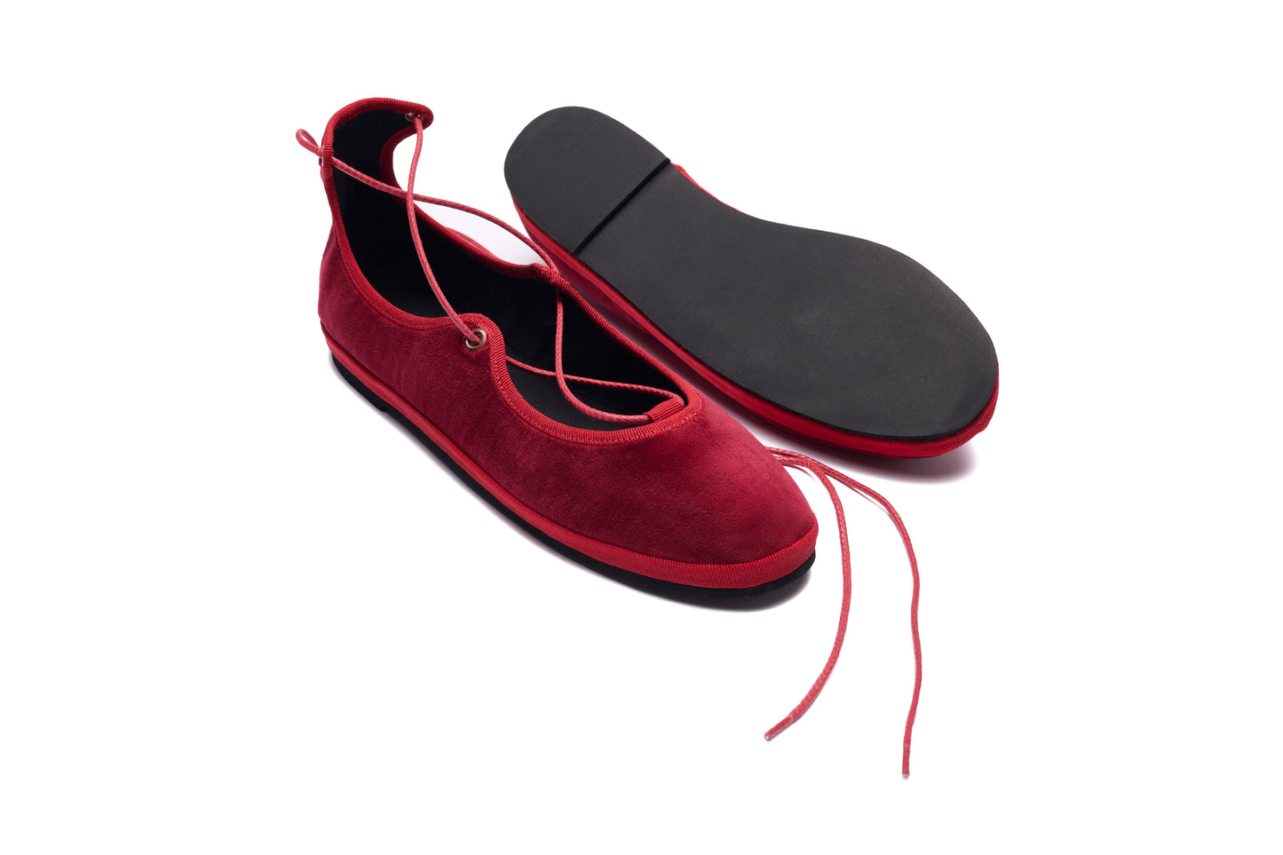 Ballerina “La Scala” – Handcrafted  Velvet Lace Shoes RED