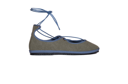 Friulana Ballerina “La Scala” – Handcrafted Canvas Lace Shoes GREEN