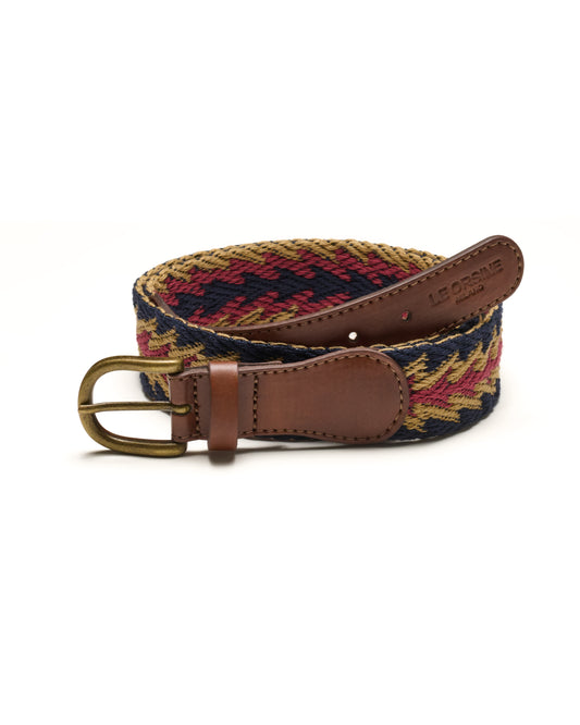 Embroidered belt with a brown vegan leather buckle 