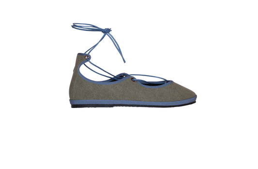 Ballerines « La Scala » – Chaussures en toile faites à la main avec lacets VERTES
