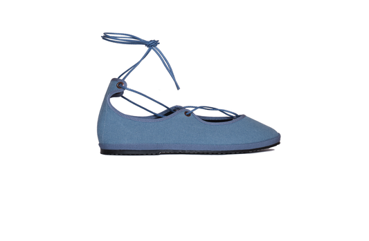 Ballerines « La Scala » – Chaussures en toile faites à la main avec lacets BLEUES